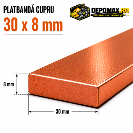 Platbanda cupru 30 x 8 mm – lungime 4 metri – EN Cu-ETP